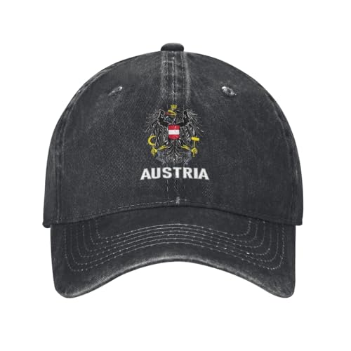 Coat of Arms of Austria Flag Austrian Emblem Baseball Cap for Men Women Black Dad Trucker Hat Distressed Snapback Flat Bill Brim Caps Unisex Sports Hats for Camping Travel Golf Tennis