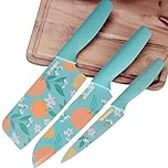 E-COSMOS® Professional 3-Piece Kitchen Knife Set - High Carbon Stainless Steel Chef, Utility & Santoku Knives with Ergonomic Blue Handles (Blue, 3 Pc Knife Set)