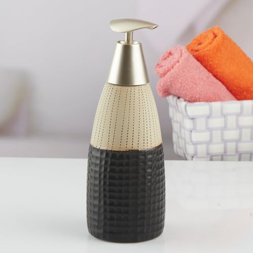 Image of SaSaSa Ceramic Soap Dispenser with Stylish Refillable Pump Bottle for Bathroom Handwash & Kitchen Wash Basin, Perfect for Hand Soap, Lotion and Shampoo, Black /Brown, (Set of 2) (10511)