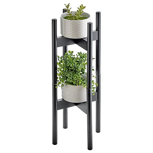 Mdesign Bamboo Wood Adjustable Plant Stand, Stackable Modern Mid Century Planter Holder; For Floor, Table; Base Adjusts To Fit 8-12 Inch Pot; Display Small, Large, Indoor Plants - 2 Pack - Black #TOP21