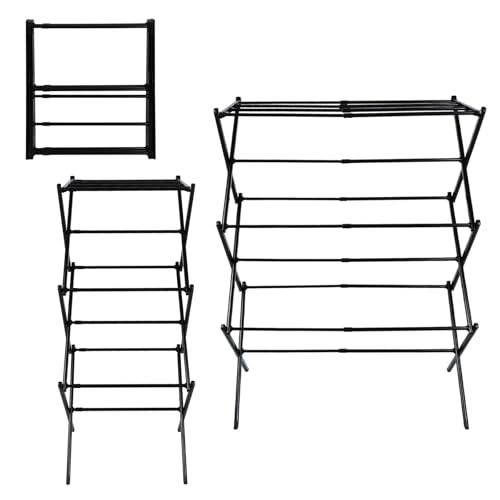 OHMG Séchoir à Linge Extensible 3/6 Niveaux,Etendoir Linge Tour,Télescopique Pliable, Léger et Rangement Facile, Design Compact,pour Séchage en Intérieur (Noir-75 * 40 * 105cm)