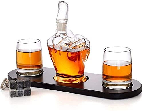 Karaf Set Wijn Accessoire Sets, Herbruikbare Middelvinger Vorm Whiskey Karaf Set 2 Drankglazen Thuis Keuken Karaffen… - Afbeelding 3