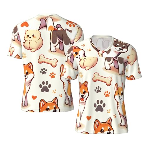 Stylish Athletic Sports Jersey Shiba-Inu-Akita-Footprint Men's Rugby Jersey 4X-Large Black