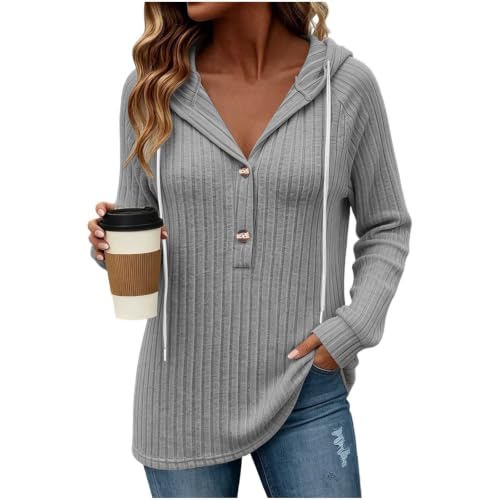 ENCURKUS Women's Sweatshirt Dress Casual V Neck Hooded Button Up Sweaters - image 4