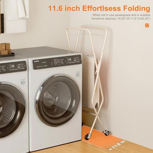 Image of Laundry Basket with Wheels:88L Rolling Laundry Cart Foldable Metal Frame Dirty Clothes Laundry Hamper 36 inchH 4 Caster 2 Brake Waterproof Removable Liner Carry Handle for Dorm Laundry Room,Cream