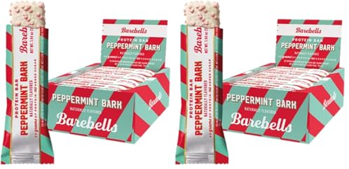 Image of Barebells Protein Bars Peppermint Bark - 12 Count, 20g Protein, Creamy Vanilla Nougat with 1g Sugar, White Chocolate Coated Snack for Breakfast or Post-Workout (Pack of 2)