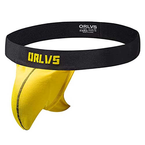 Evankin Mens Sexy Briefs Assless Underwear No Jockstraps Thong G-Strings With Bulge Pouch(Yellow,L) #TOP29