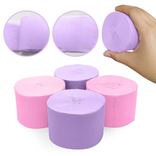 Image of 4 Crepe Paper Streamers Rolls, 328ft Pack of Pink and Purple Crepe Paper for Girls Women Birthday Baby Shower Wedding Anniversary Party Decorations (1.8 inch x 82 ft /Roll)