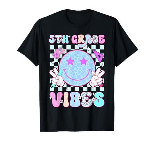 5th Fifth Grade Vibes Smile Face Back To School Teacher Girl T-Shirt