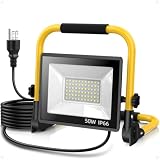 SOARFLY LED Baustrahler, 50W 10000LM, IP66 Baustellenlampe, Tragbar