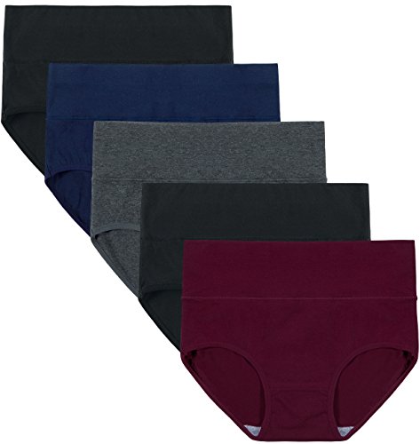 Image of Innersy Women's 5 Pack High Waist Tummy Control Solid Color Cotton Briefs Panties