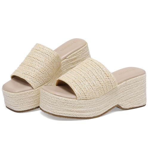 Image of Women's Espadrilles Platform Sandals Wedges Slides Open Toe Slip on Shoes for women Summer Comfortable Woven Casual Beach Shoes