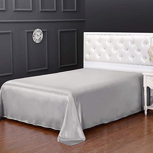 LILYSILK Mulberry Silk Flat Sheet 19 Momme Silk Silk Bed Sheet Silk Sheet (Silvergrey, King-108" x 102")