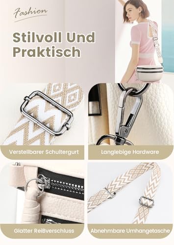Umhängetasche Damen Leder, Crossbody Bag Breiter Gurt Stylisch Bauchtasche Damen mit 3 Fächern, Klein PU Leder Handtasche Damen Umhängetasche mit Breitem Schultergurt Elegante – Bild 6