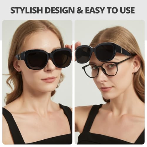 LVIOE Polarized Fit Over Glasses Sunglasses Women, Oversized Square Sun Glasses UV400 Protection Shades LS42052