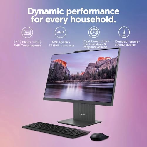 Image of Lenovo 2025 IdeaCentre I 27 inch 100Hz FHD Touchscreen Business All-in-One Desktop, AMD Ryzen 7 7735HS, 64GB DDR5 RAM, 2TB SSD, Wireless Keyboard & Mouse, Wi-Fi 6, Windows 11 Pro, Grey