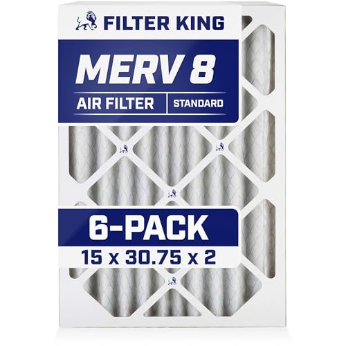 Image of Filter King 15x30.75x2 Air Filter MERV 8, AC Furnace Filters (6-Pack) | Dust & Allergy Control (Actual Size: 15 x 30.75 x 1.75)