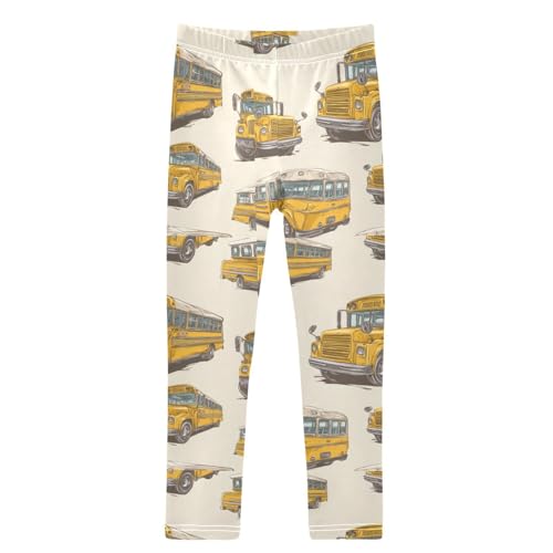 Vintage Yellow School Buses Girls Leggings Kids Yoga Pants Dance Active Tights 4T