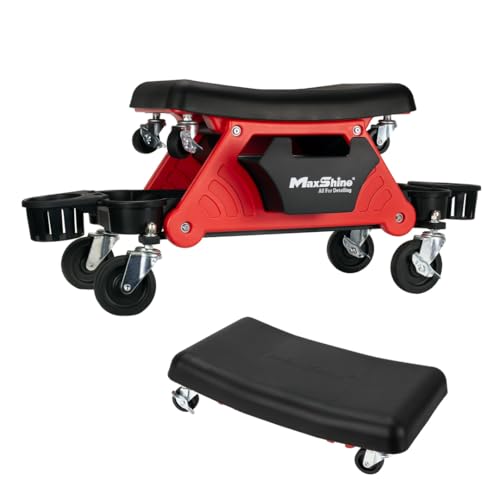 Maxshine 2-in-1 Modular Detailing Creeper Seat V2 | Rolling Creeper with Removable Cushion & Tool Tray | Heavy-Duty Polyethylene & Steel Frame, 4” Wheels | Complete Set (Black)