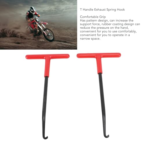 Image of Buachois 2 Pieces Exhaust Spring Puller Tool, Motorcycle T Handle Pipe Spring Puller Installer Hooks Removal Tool with Rubber Coating for Motorcycle Vehicle Springs Removal, Installation, Adjustment