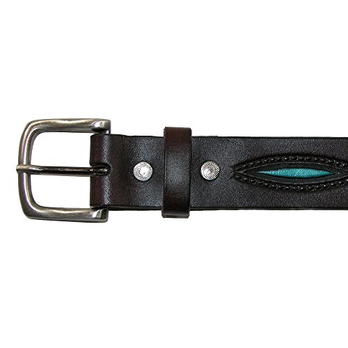 CTM Men's Oil Tanned Leather Belt with Embossed Turquoise Accents3