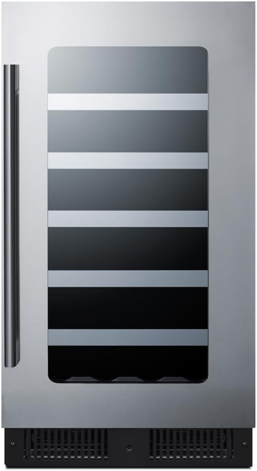 Summit 18” Wine Cellar, Stainless Steel & Glass - CL18WC | Built in Wine Refrigerator, 29 Bottle Capacity, Single Zone.