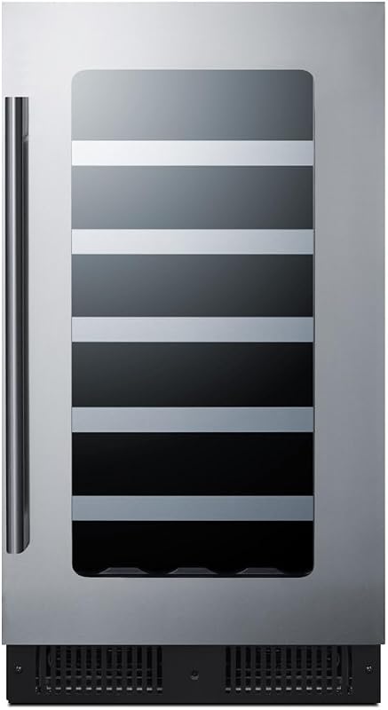 Summit 18” Wine Cellar, Stainless Steel & Glass - CL18WC | Built in Wine Refrigerator, 29 Bottle Capacity, Single Zone.