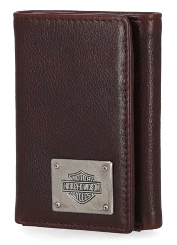Harley-Davidson Men's Bar & Shield Plate Tri-Fold Leather Wallet - Oxblood Brown2