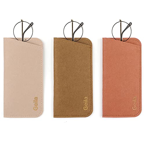 Geila - Pack de 3 fundas de fieltro para gafas o maquillaje, marrón, Talla única