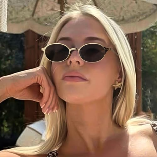 SODQW Trendy Oval Sunglasses for Women Small Gold Frame Fashion Designer Ladies Shades with UV400 Protection2