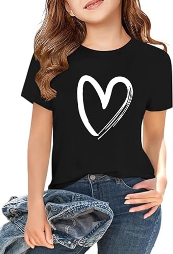 Girls Short Sleeve T Shirts Kids Summer Tops Crewneck Basic Graphic Tees 5-14 Years