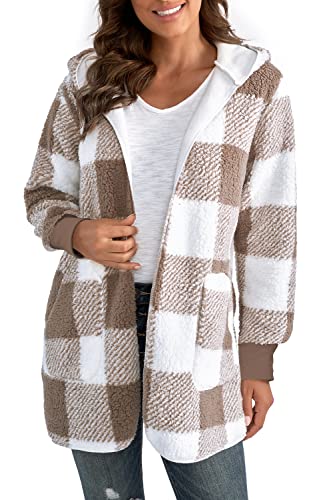 Yanekop Womens Fuzzy Fleece Jacket Fall Winter Faux Fur Coat Sherpa Jacket Open Front Cardigan Outerwear with Pockets3