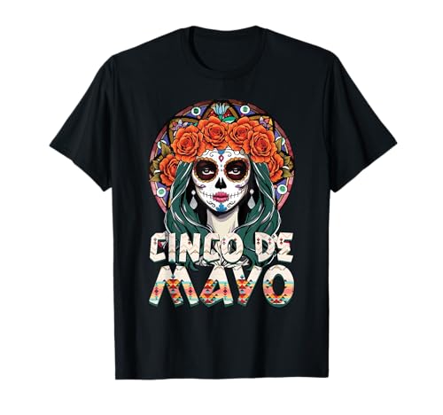 Cinco De Mayo Scheletro Sombrero Catrina Dia De Los Muertos Maglietta