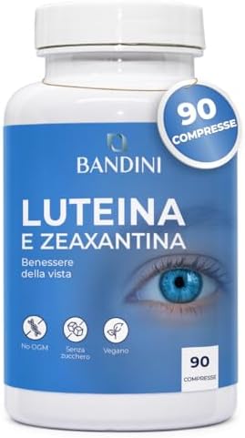 Bandini® Luteina e Zeaxantina ad Alto Dosaggio, Integratore Occhi Vista Antiossidante con Mirtillo Nero e Vite Rossa, Zinco, Vitamine A, B2, E – Supporto Visivo Naturale – 90 Compresse