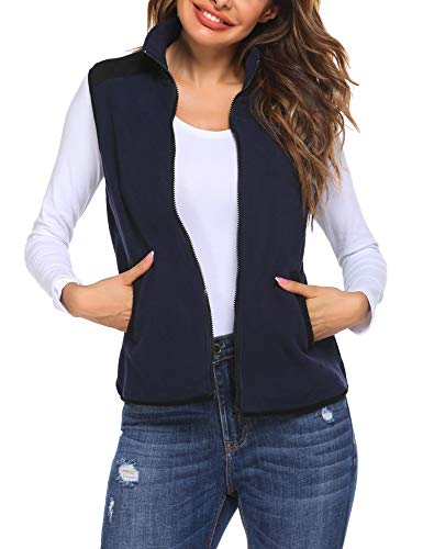 HOTLOOX Sweater Fleece Vest Casual Zip Up Front Lightweight Fuzzy Sherpa Sleeveless Outdoor Jacket (Navy Blue, Small)