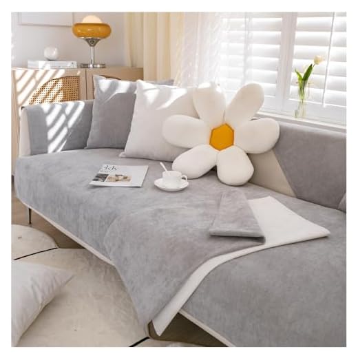 asskanaer Funda de sofá de felpilla de 1/2/3/4 plazas, funda de sofá en forma de L, funda de sofá acolchada reversible para esquinas de muebles para sala de estar (gris premium, 70 x 70 cm)