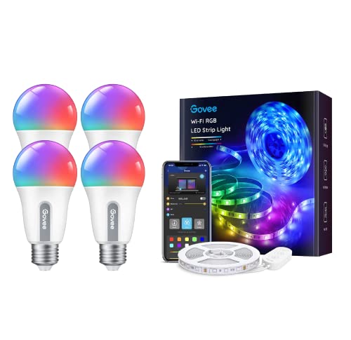 Govee Smart Led Strip Lights 16.4Ft Bundle Smart Light Bulbs, Wifi Bluetooth Color Changing Light Bulbs 4 Pack #TOP13