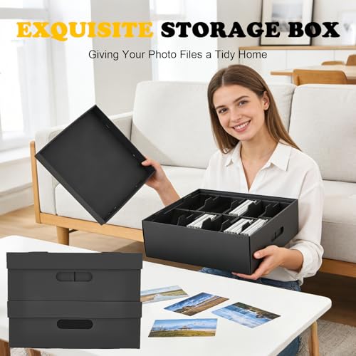 2er-Set Foto-Aufbewahrungsbox & Organizer, Dekorative Box mit Deckel für 10x15 cm Fotos, Scrapbook-Material, Stempel & Umschläge – Tragbarer Aufbewahrungsbehälter für Handwerk Aufkleber Foto (Schwarz)