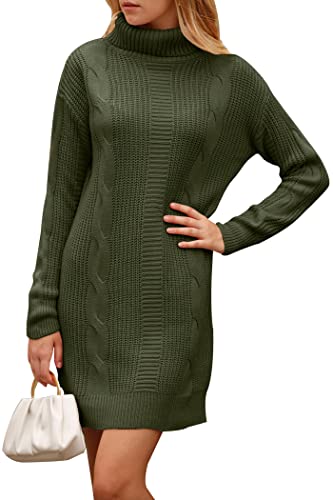 Prettygarden Women's 2023 Turtleneck Pullover Sweaters Casual Long Sleeve Plain Winter Knit Sweater Dress (Army Green,Small) #TOP25