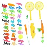 LEDMOMO 40個 磁気式釣りおもちゃ 子供用 釣りゲーム 教育玩具 水遊びトイ 鲜やか魚型パーツ付き