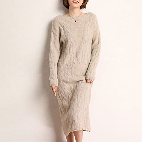 Robe pull longue 100% cachemire Camel de qualité supérieure Kelsiop