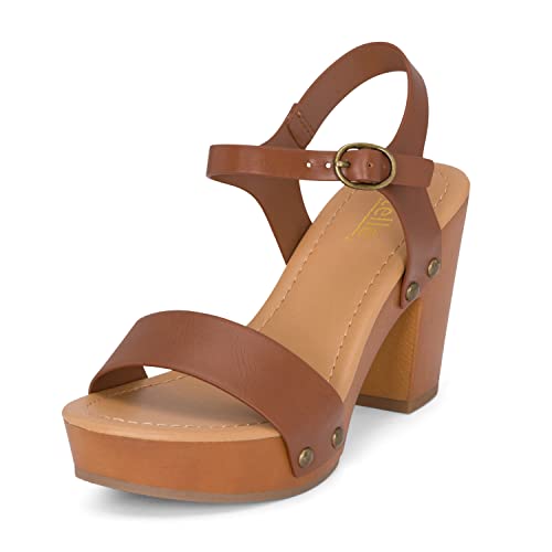 Jtelle - Stage - Womens Wedge Heel Sandals Platform Ankle Buckle Studded Open Toe Faux Wood Sandals (Tan Pu, Us_Footwear_Size_System, Adult, Women, Numeric, Medium, Numeric_5_Point_5) #TOP1