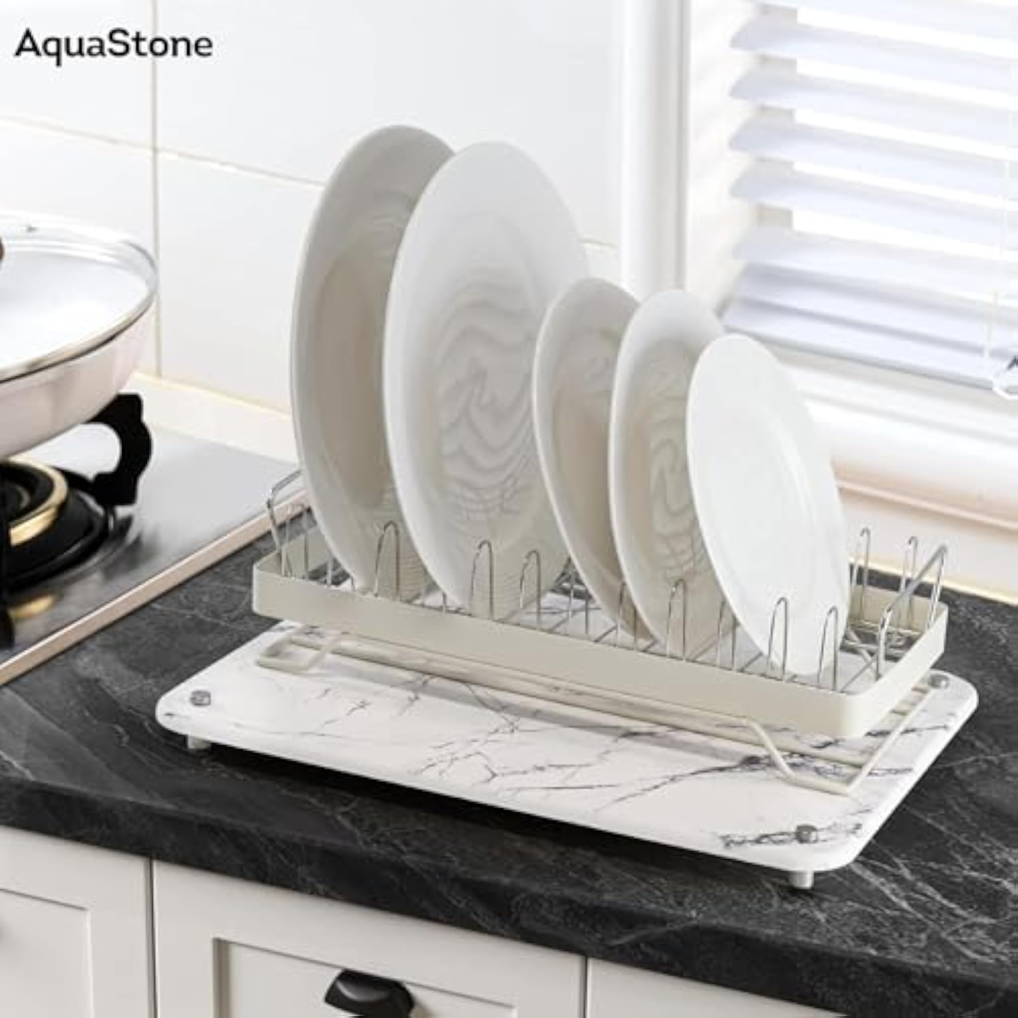 Stone Dish Drying Mats for Kitchen Counter, White Marble