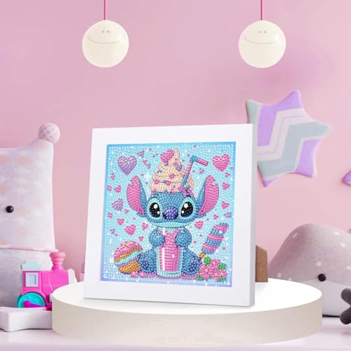 cdsnxore Stitch Diamond Painting with Frame, DIY Diamond Painting Set, Pictures Arts Craft for Home Wall Decor Cartoon Mosaic Making (243) - Image 3