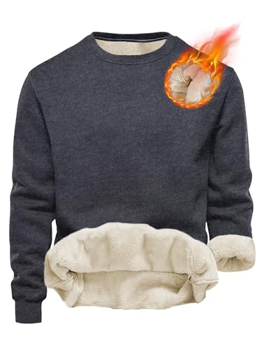 Tincini Herren Sweatshirt Winter Dickes Fleece Pullover Casual Rundhals Gefüttert Sweater Warm Langarm Pulli Winterpullover (Dunkelgrau, XXL)