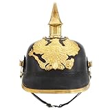 Tidyard Preußischen Pickelhaube Helms Mittelalterlicher Ritterhelm Antik Replik für LARP Cosplay Halloween-Party Kriegerhelms Topfhelm Ritter Helm Rüstung Reenactment Stahl Schwarz und Messing
