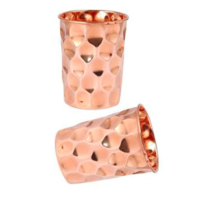 OSNICA 2 Pieces Handmade Copper Glass Cup for Water India Copper Tumbler Better Then Glasses, Safer Than Plastic Capacity 350 Ml (Design 06)