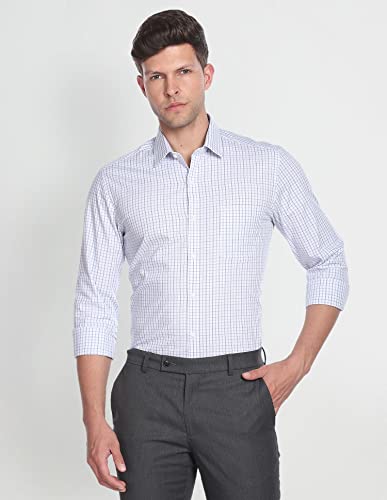 Image of Arrow Men Slim fit Cotton Checked Long Sleeves Cutaway Collar Shirt