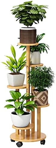 Plant Stand For Outdoor Indoor Tall Bamboo Flower Stand with Whee...