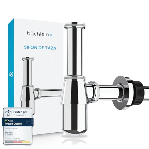 Bächlein Sifón de Taza Universal para Lavabo y Lavadero, Sifón de Olores con Abertura de Limpieza e Instrucciones de Instalación, Accesorio de Desagüe de Diseño con Precisión